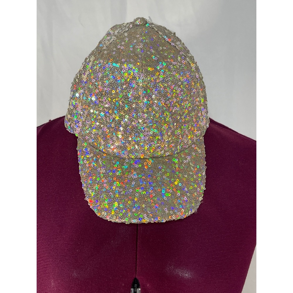 Justice Baseball Cap Kids One Size Tan Good Iridescent Sequin Adjustable Hat